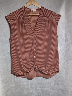 Max Studio Rust and White Striped Knot-Front Sleeveless Blouse